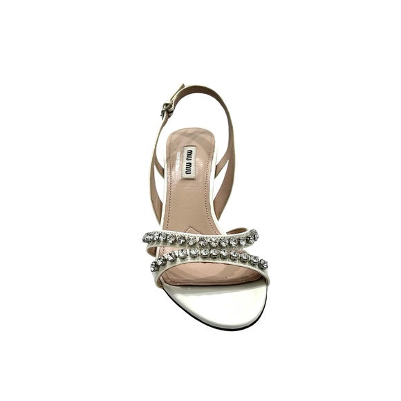 MIU MIU BIANCO WHITE JEWEL EMBELLISHED CALZATURE DONNA OPEN TOE STILETTO SANDAL - Picture 13 of 16
